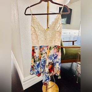 FARM RIO Exquisite Lace & Silk Floral Romper – Rare AG São Paulo Flagship – XS/P